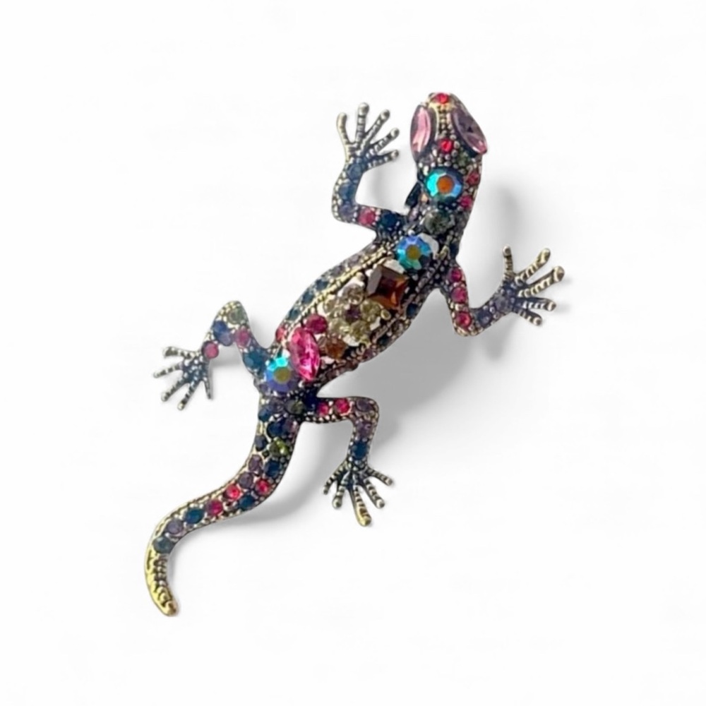 Colorful Lizard Gecko Brooch – Rhinestone Crystal Pin - Picture 1 of 4
